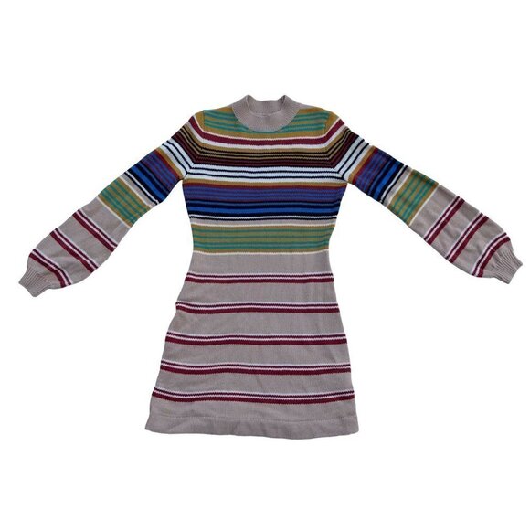 Free People Dresses & Skirts - Free People SIZE XS Striped Multicolor Balloon-Sleeve Mini Sweater Dress